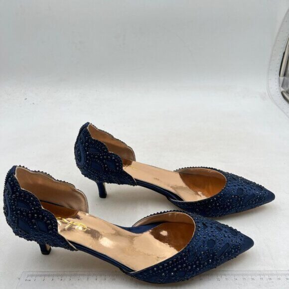 XYD Women's Pumps,Pointed Toe, D'Orsay Kitten Low Heels, Rhinestone Studs,Blue - Picture 4 of 8